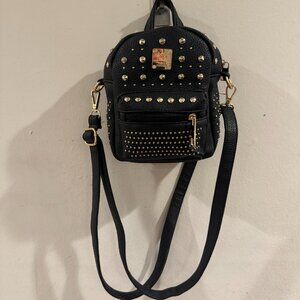 Three Feathers Small Black Gold studs Backpack